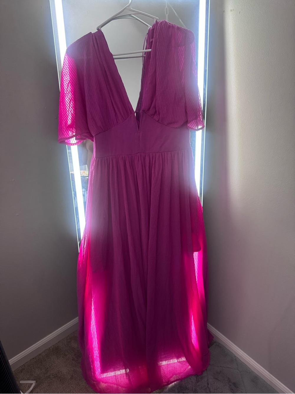 Flying Tomato Magenta Pleated V-Neck Maxi Dress
